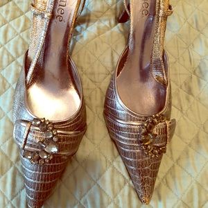 J Renee Metalic Silver sling back pumps